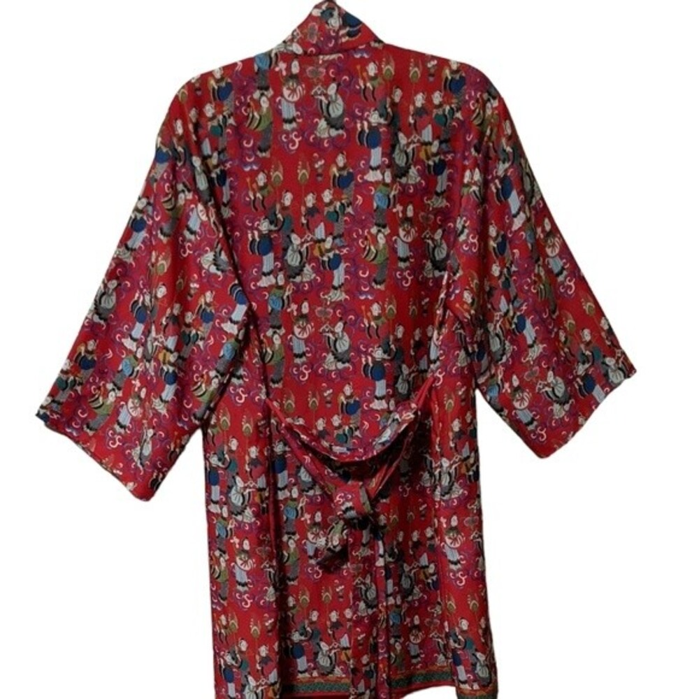 Josie Natori red novelty print belted kimono robe house coat, night wear size S - Picture 3 of 10